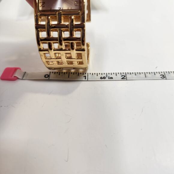 Basket Weave Gold Tone Cuff Bracelet Wristwatch Watch Adjustable Workwear Casual - Picture 9 of 9